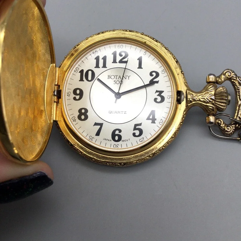 Botany 500 Pocket Watch Men 48mm Silver Gold Tone Eagle Full Hunter New Battery